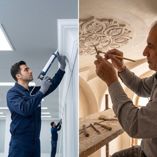 گچ‌بری پیش‌ساخته یا دستی